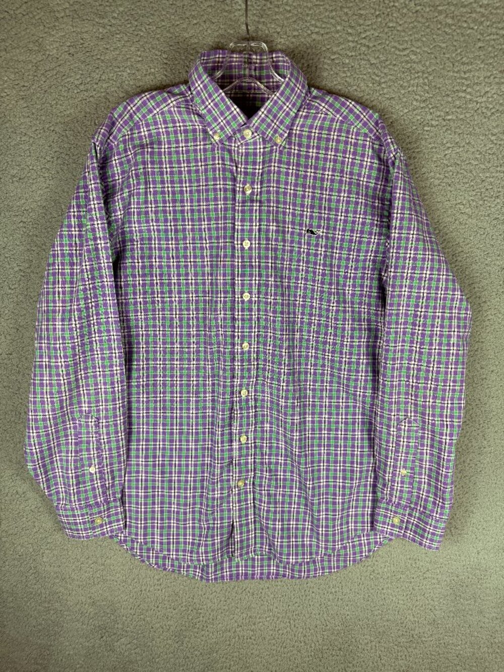 Vineyard Vines Men's Whale Shirt Purple Green Plaid Button Down Shirt M